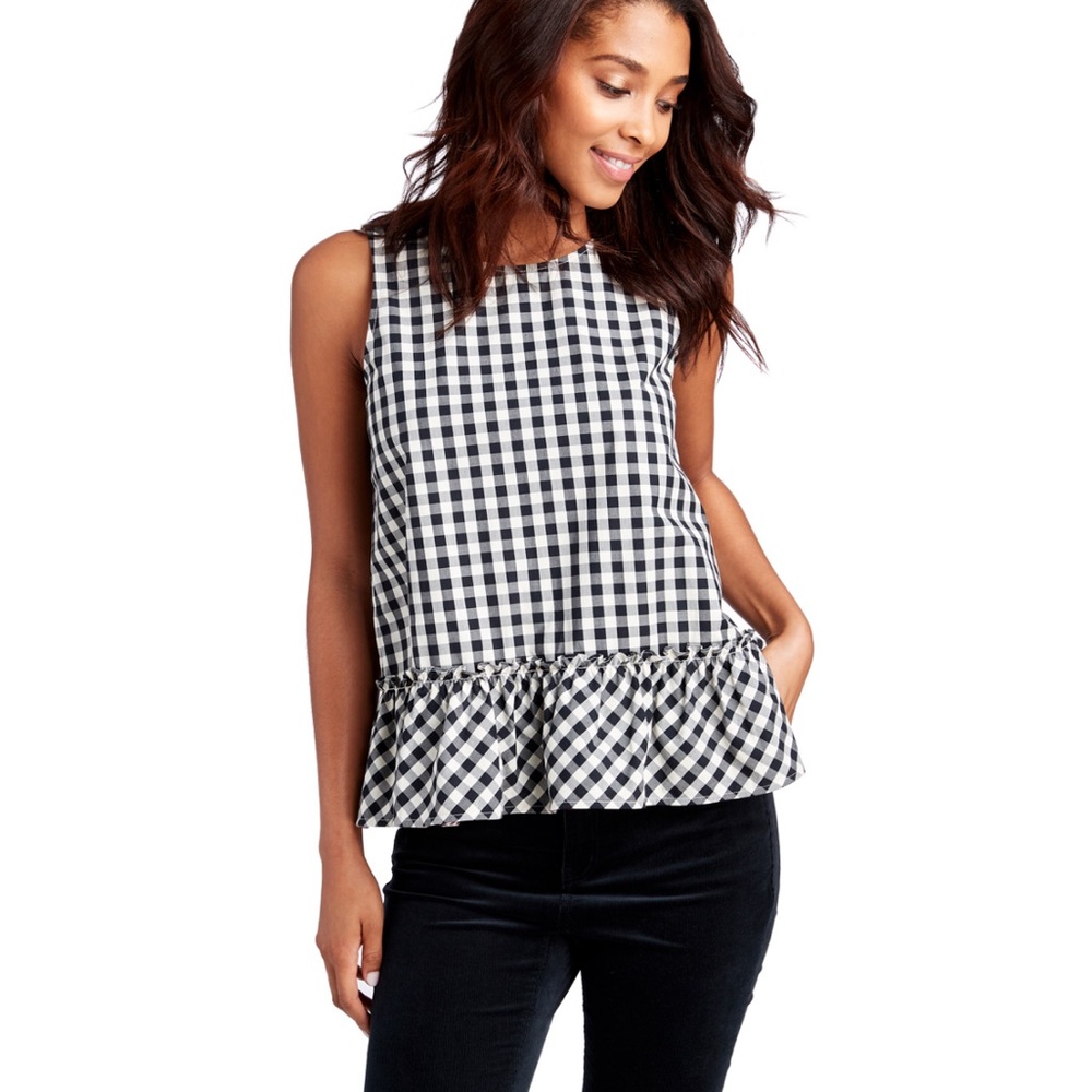 Vineyard Vines Gingham Sleeveless Flounce Top